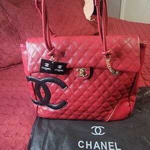 Chanel Red Quilted Leather Tote Bag